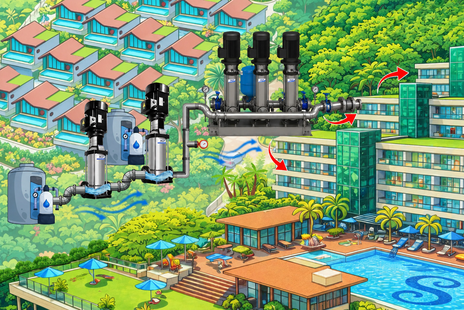 泰國普吉府 泳池別墅度假村陸上高壓供水方案