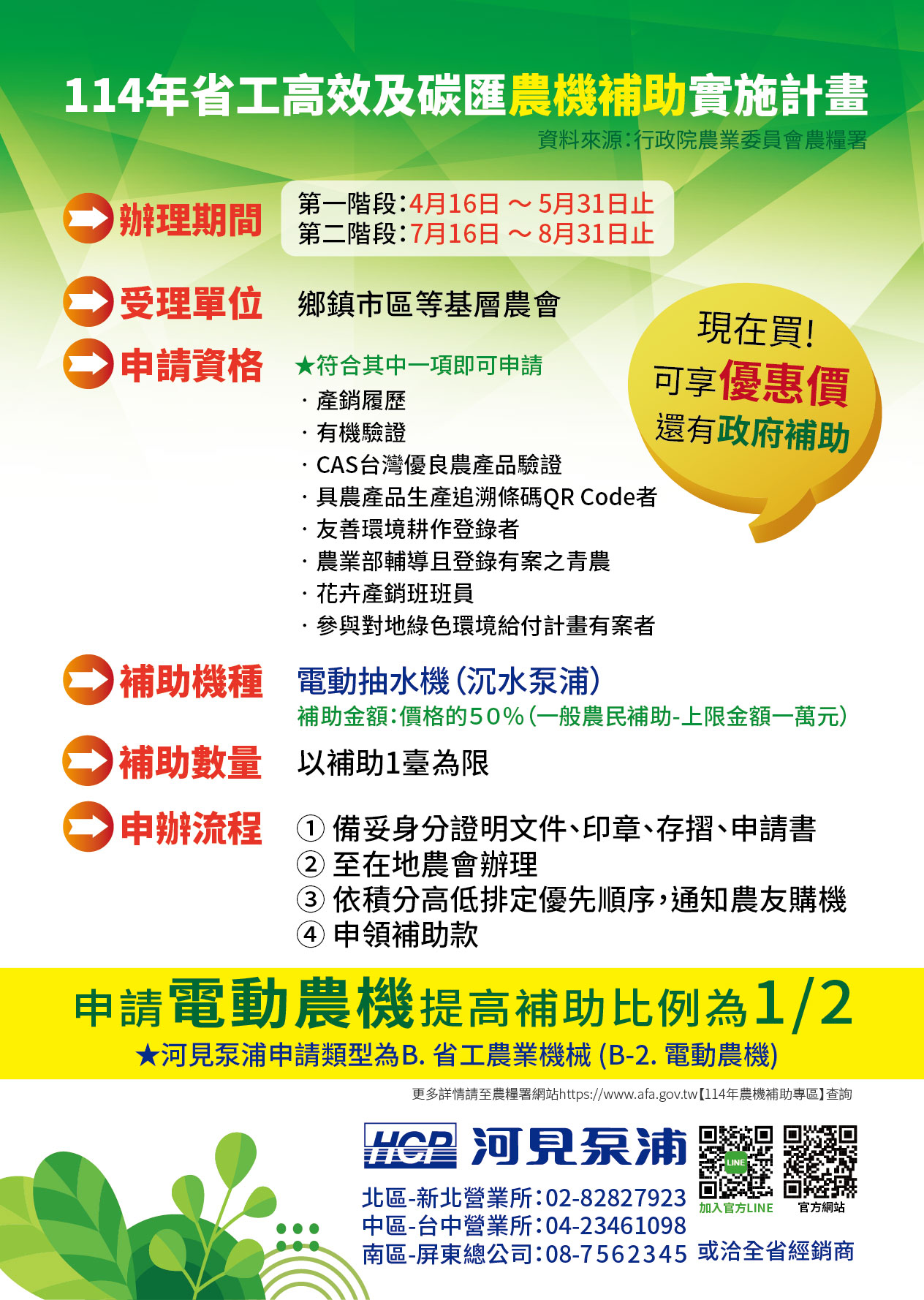 114年省工高效及碳匯農機補助實施計畫 第一階段 開始申辦