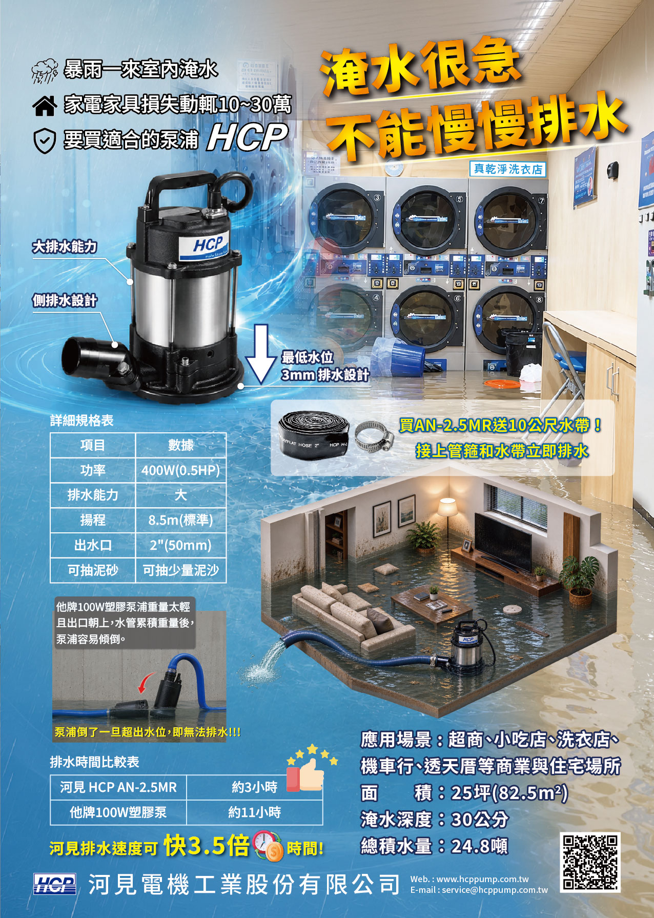 南部低壓帶持續影響,連日豪雨造成多處積淹水,HCP AN-2.5MR協助排除低水位積水 南部低壓帶持續影響,連日豪雨造成多處積淹水,HCP AN-2.5MR協助排除低水位積水